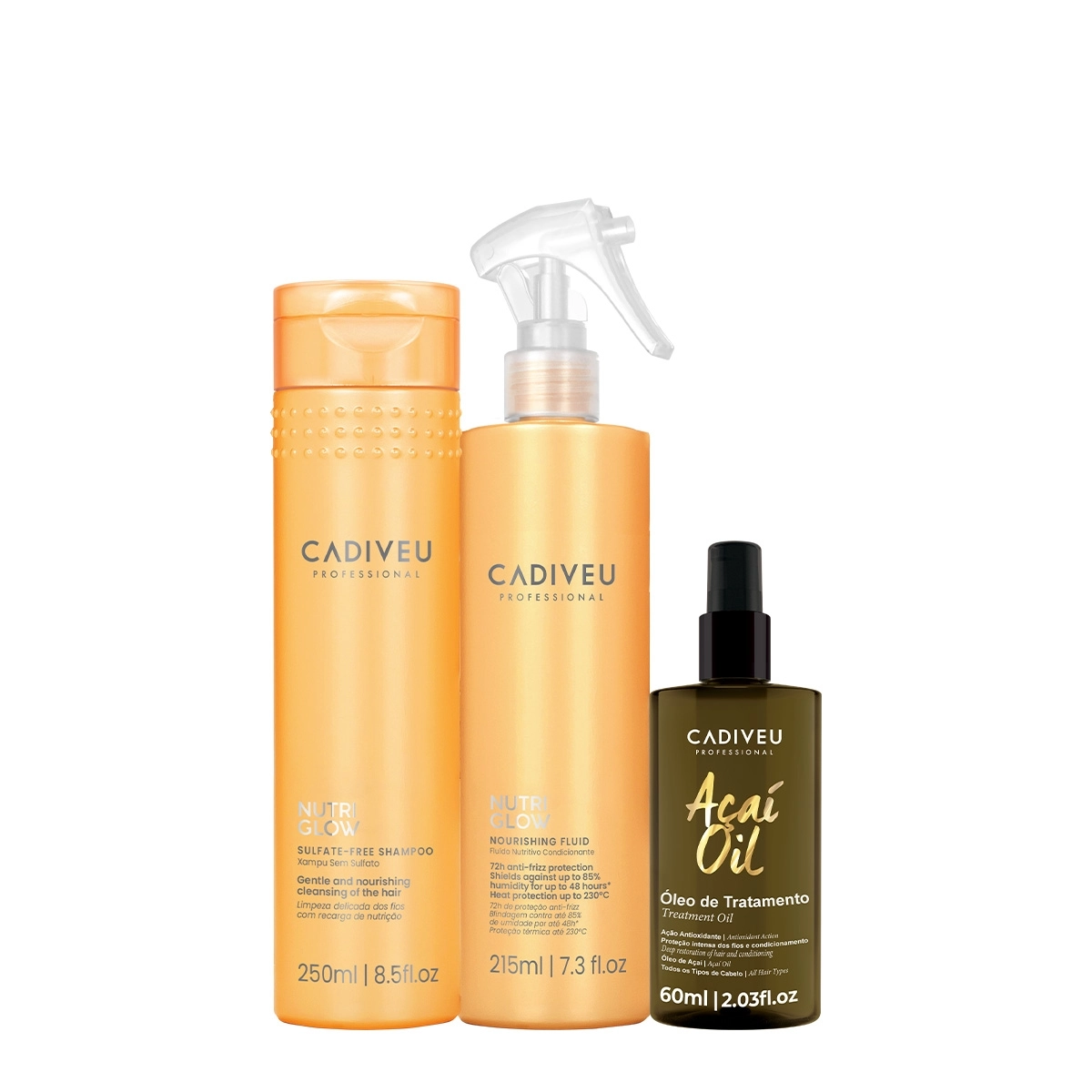 Kit Cadiveu Professional Nutri Glow Shampoo Leave-in E Açaí Oil 60 (3 Produtos)