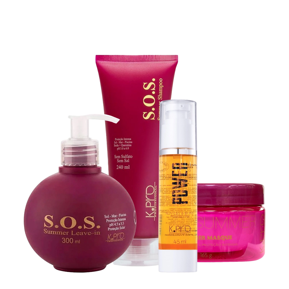 Kit K.Pro S.O.S. Summer Shampoo Leave-in Máscara E Style Argan Power Óleo Capilar (4 Produtos)