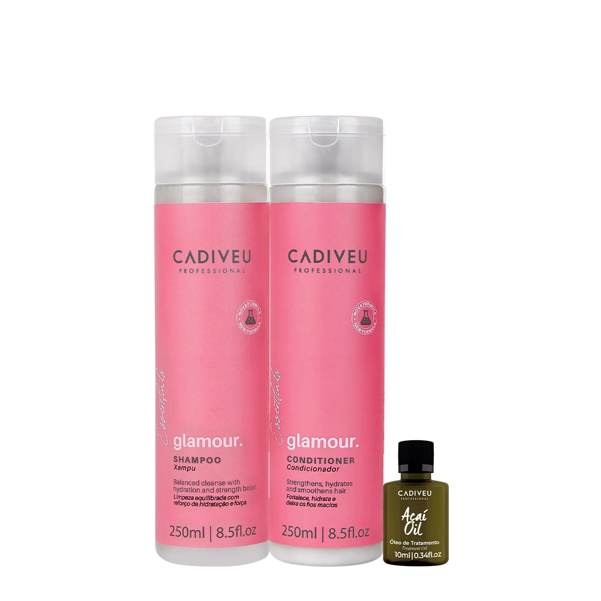 Kit Cadiveu Profissional Essentials Glamour Shampoo Condicionador E Açaí Oil 10 (3 Produtos)