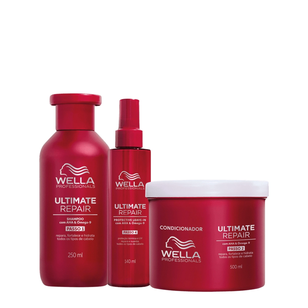 Kit Wella Ultimate Repair Shampoo Protetor Térmico E Máscara Grande (3 Produtos)