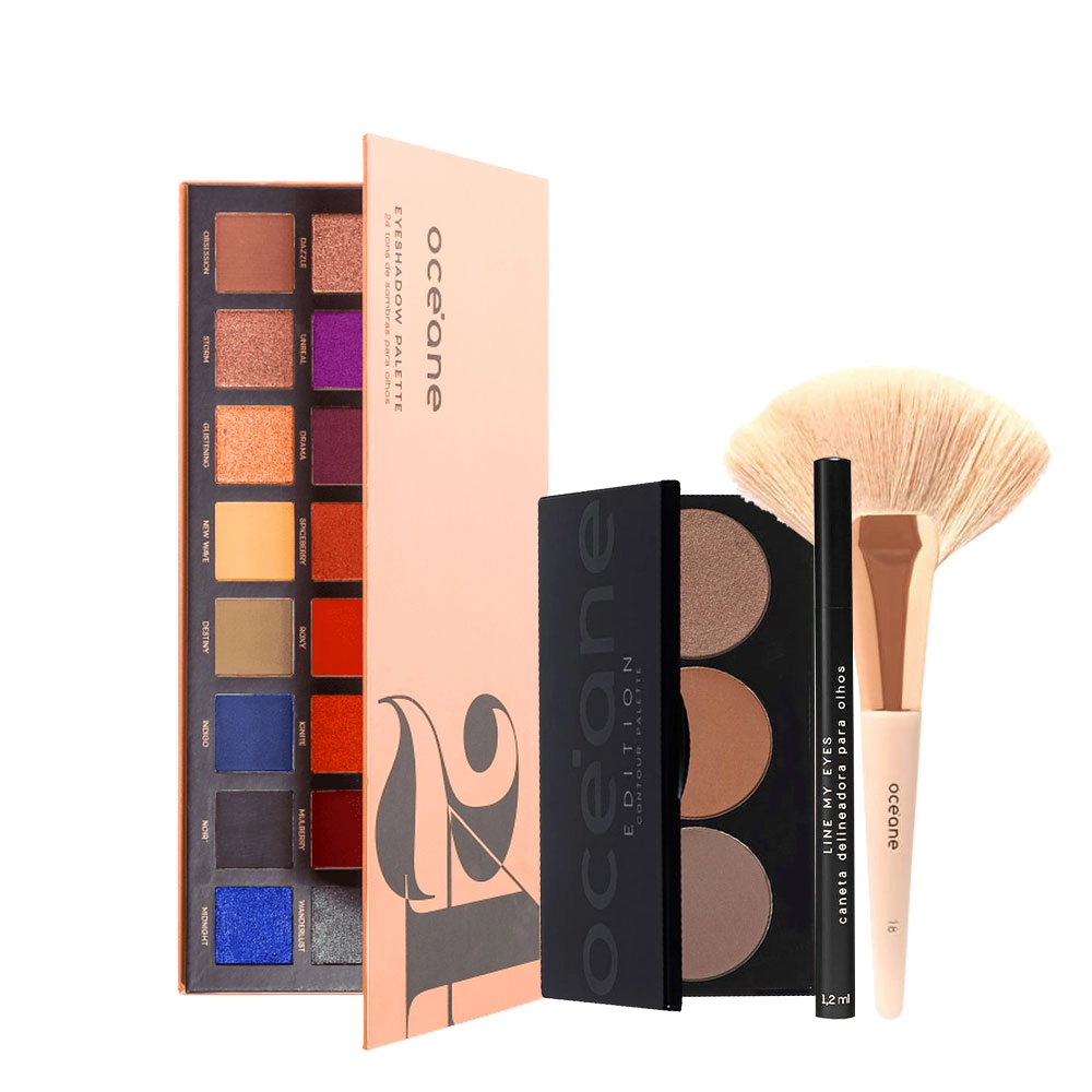 Produto Kit_Oceane_Eyeshadow_Palette_24_Contorno_Delineador_e_Pincel_Evas_1