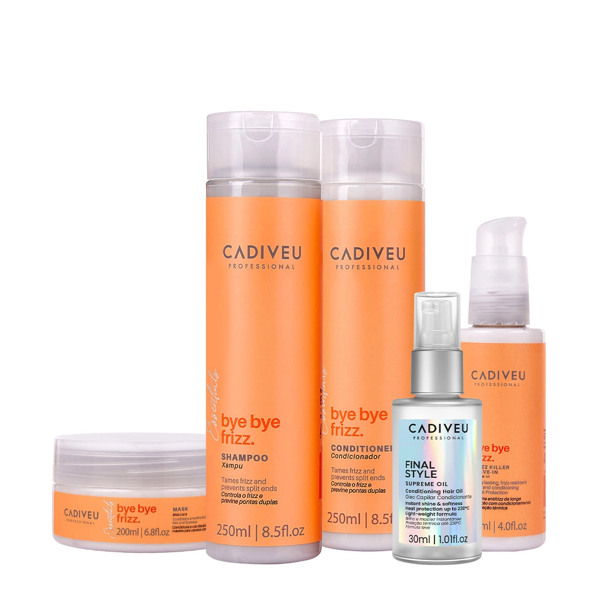 Kit Cadiveu Professional Bye Bye Frizz Hair Care Total E Final Style Oil (5 Produtos)