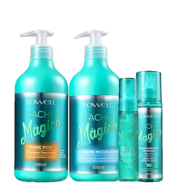 Lowell Cacho Magico Shampoo 500ml Creme Modelador 500ml Oleo 60ml E Fluido 200ml