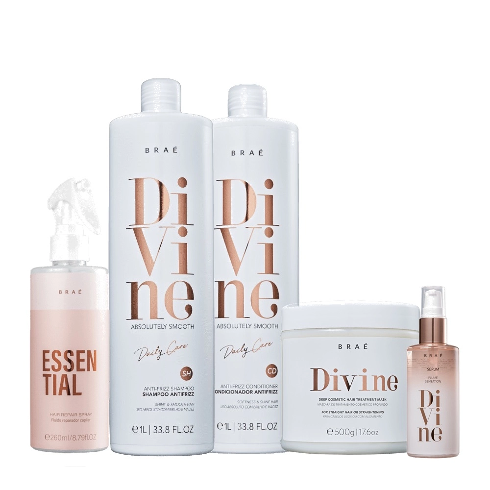 Braé Divine Shampoo+Condicionador 1L+Mascara 500g+Essential 260ml+Serum 60ml