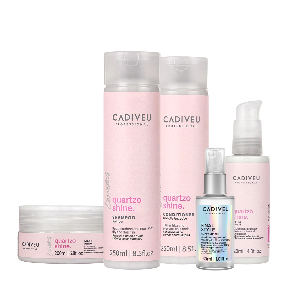 Kit Cadiveu Professional Quartzo Shine Home Care Total E Final Style Oil (5 Produtos)