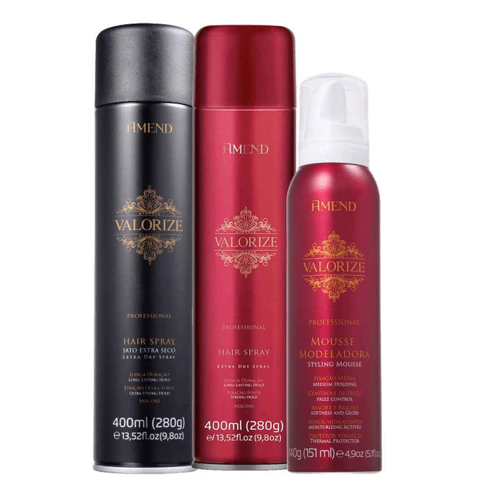 Kit Amend Valorize Mousse E Spray Fixador Ultra Forte E Forte Grande (3 Produtos)