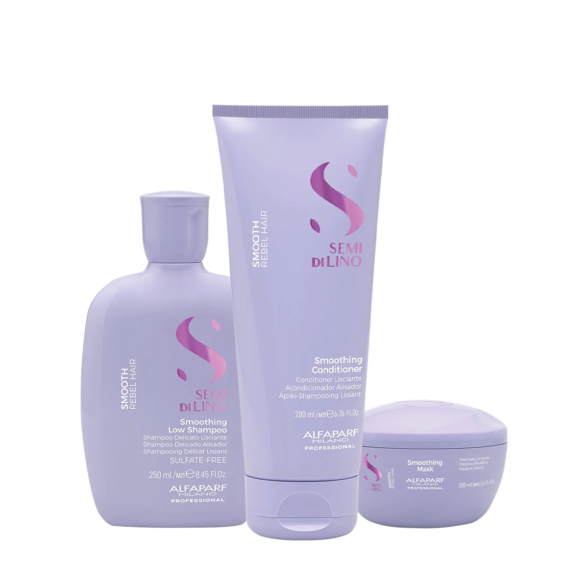 Kit Alfaparf Semi Di Lino Smooth Shampoo 250ml Condicionador 200ml Máscara 200ml