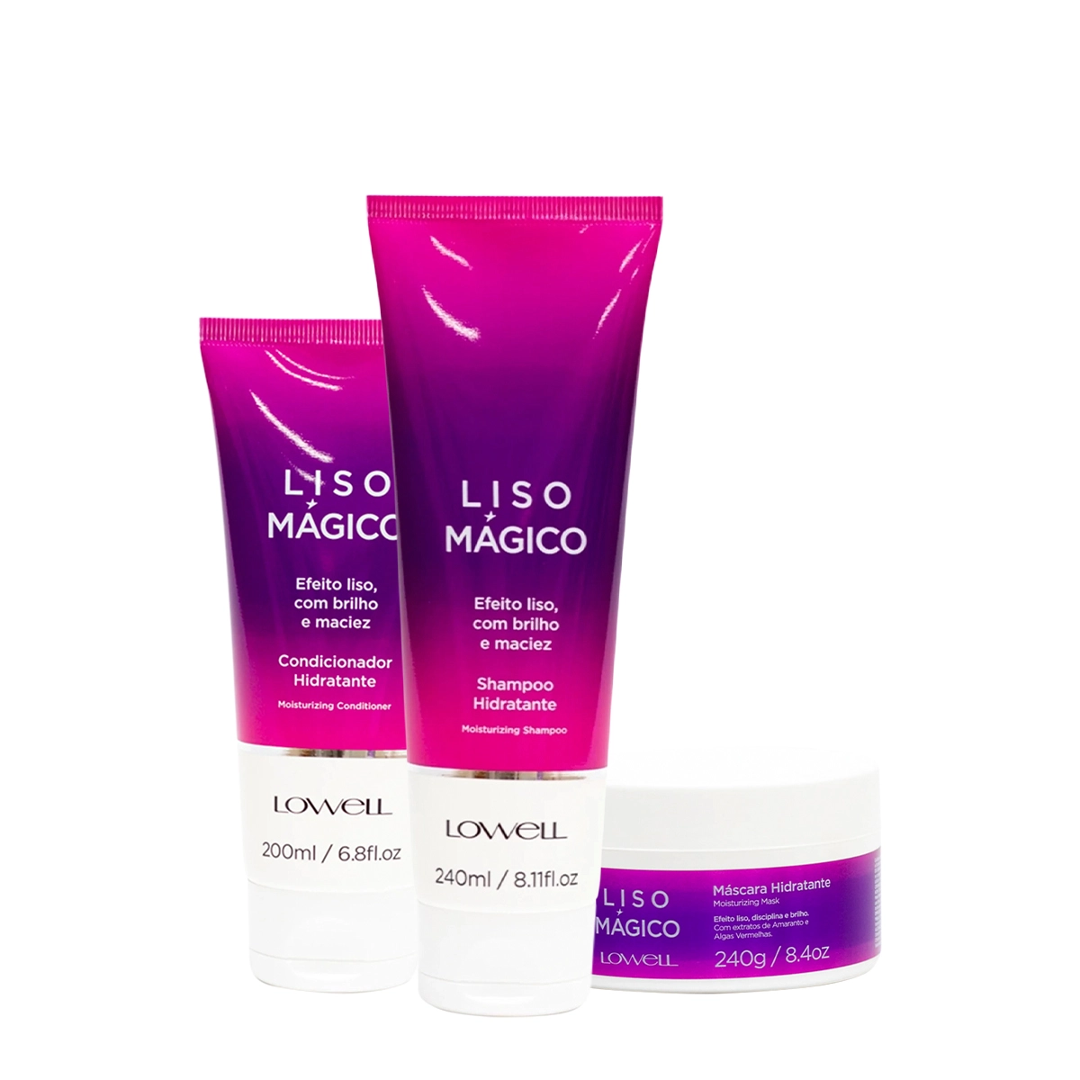 Produto Kit_Lowell_Liso_Mágico_Home_Care_Shampoo_Condicionador_Mascara_Evas_1
