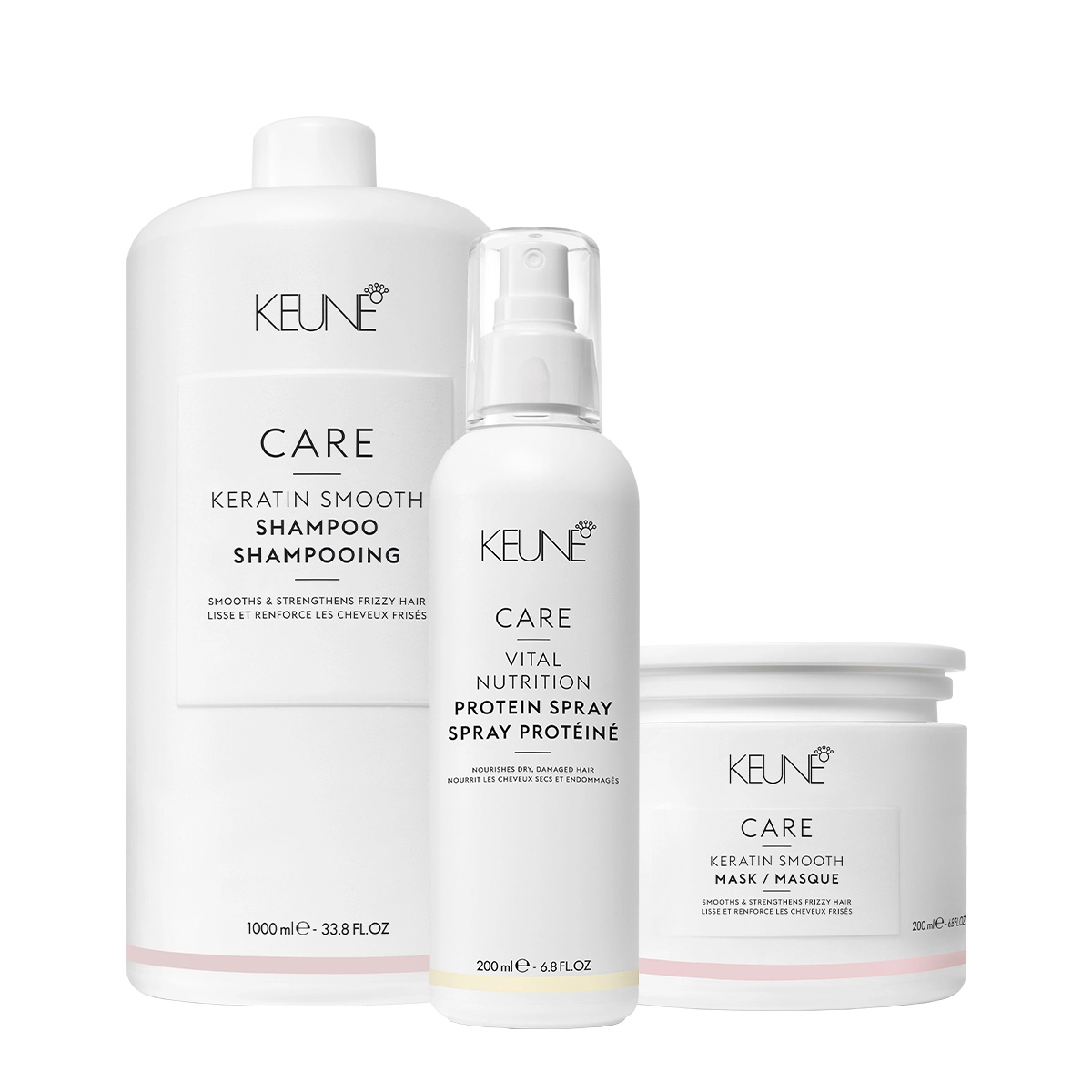 Kit Keune Care Keratin Smooth Shampoo Litro Máscara E Vital Nutrition Protein (3 Produtos)