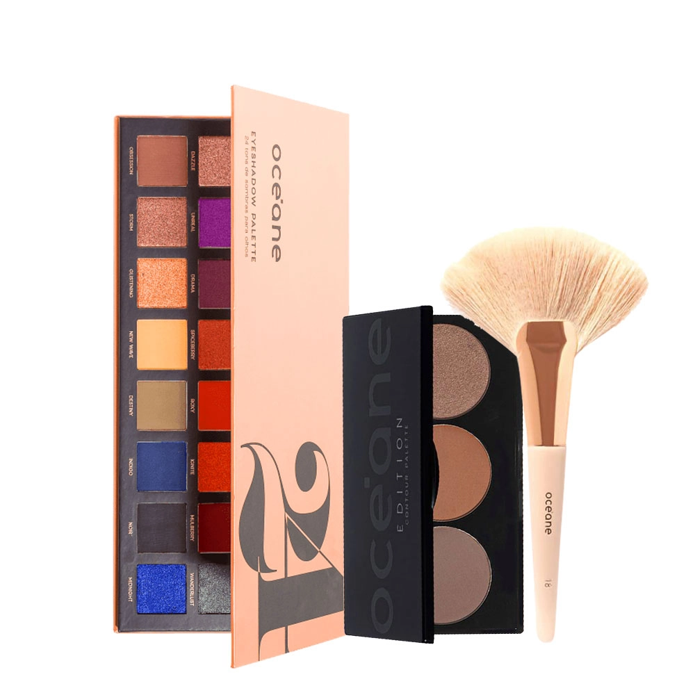 Produto Kit_Oceane_Eyeshadow_Palette_24_Contorno_e_Pincel_Evas_1