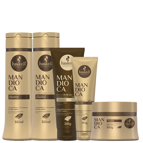 Haskell Mandioca Duo 300ml Leave-in 150g Mascara 300g E Ativador 240g