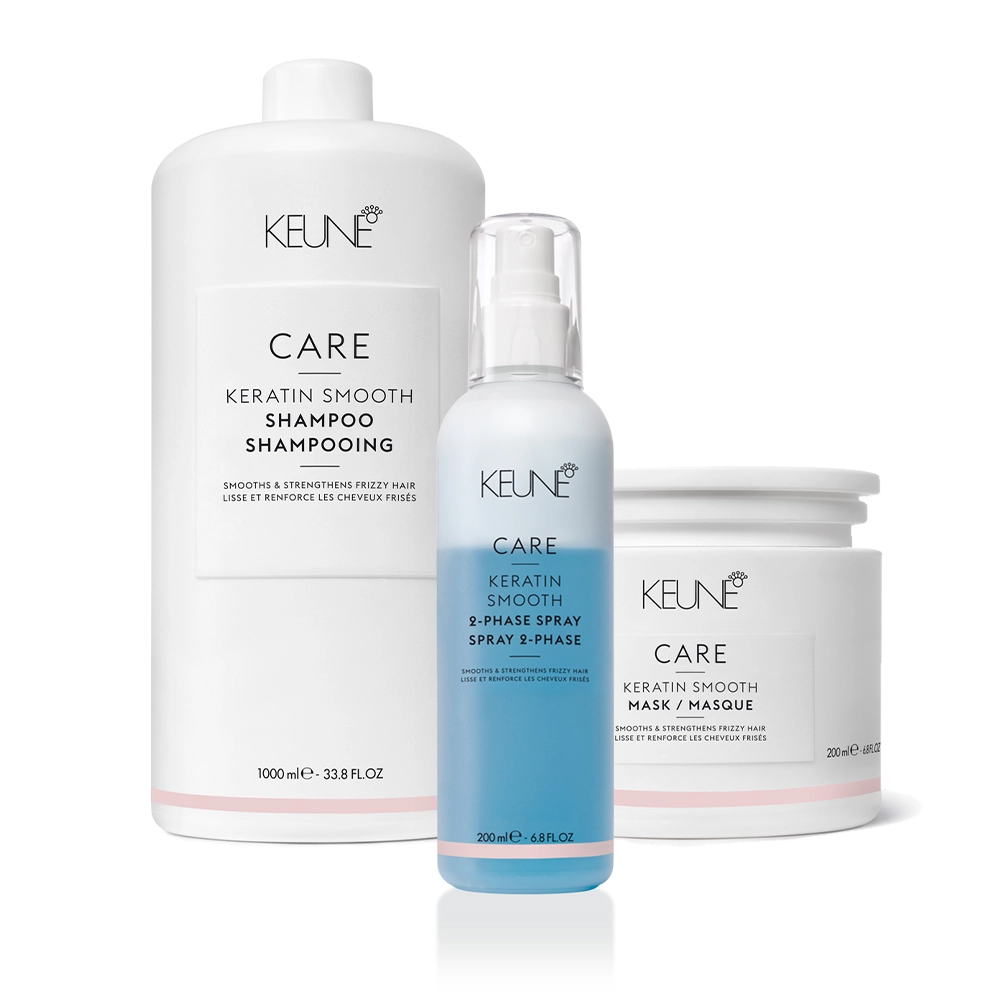 Kit Keune Care Keratin Smooth Shampoo Litro Mask Phase (3 Produtos)