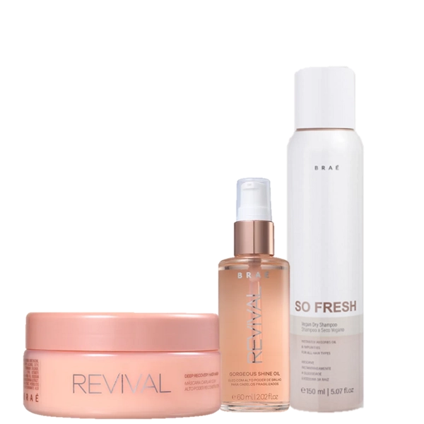 Kit Tratamento Capilar Braé Revival Máscara 200g Shine Oil 60ml E So Fresh 150ml