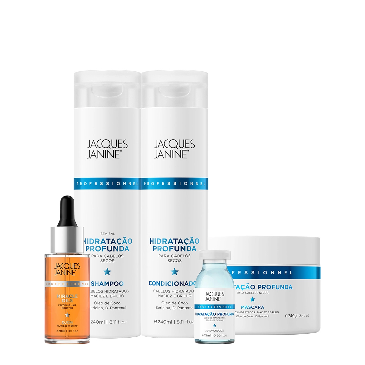 Produto Kit_Jacques_Janine_Hidratacao_Profunda_Shampoo_Condicionador_Mascara_Ampola_e_Miracle_Oils_Ojon_Evas_1