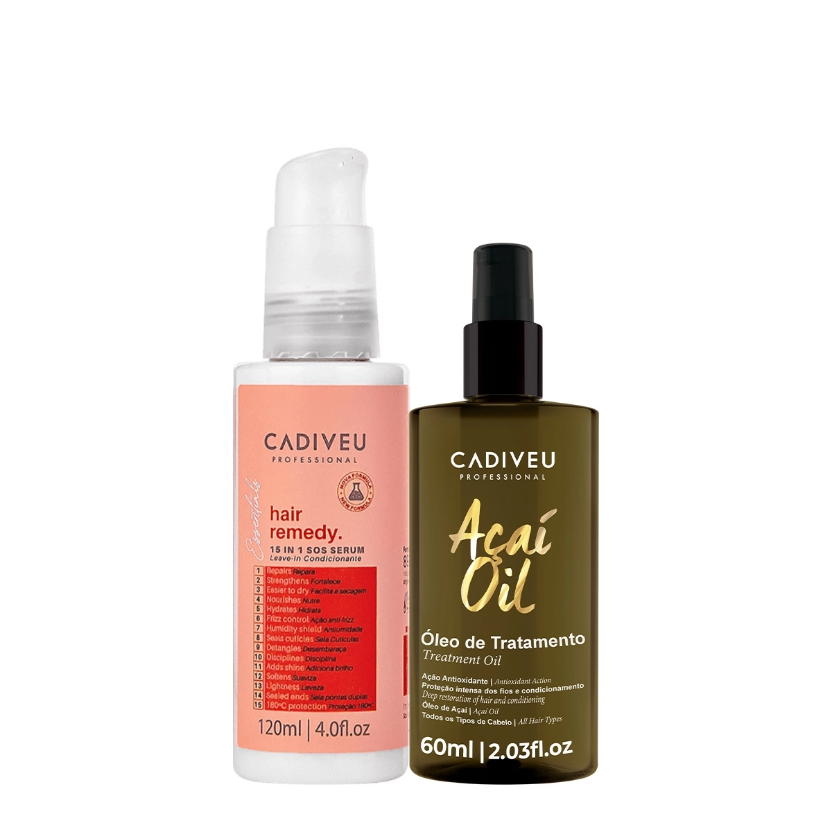 Kit Cadiveu Professional Essentials Hair Remedy Leave-in Sérum E Açaí Oil 60 (2 Produtos)