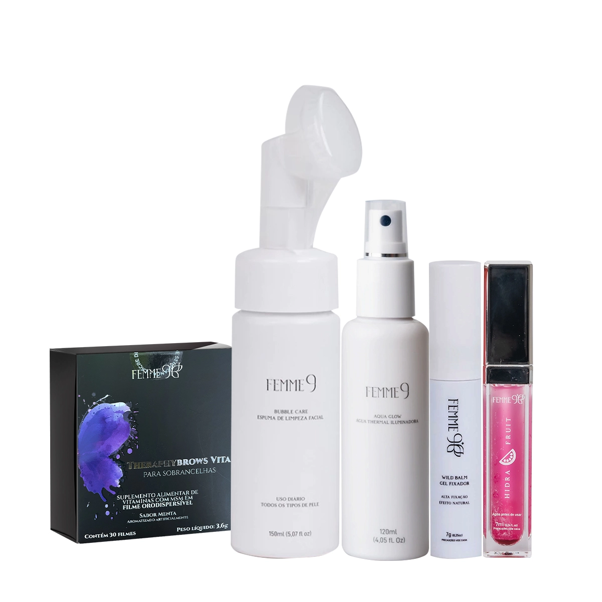Kit_Femme9_Theraphybrows_Vita_Agua_Termal_Espuma_de_Limpeza_Gel_Fixador_Hidra_Gloss_Melancia_Evas_1 Produto Kit_Femme9_Theraphybrows_Vita_Agua_Termal_Espuma_de_Limpeza_Gel_Fixador_Hidra_Gloss_Melancia_Evas_1