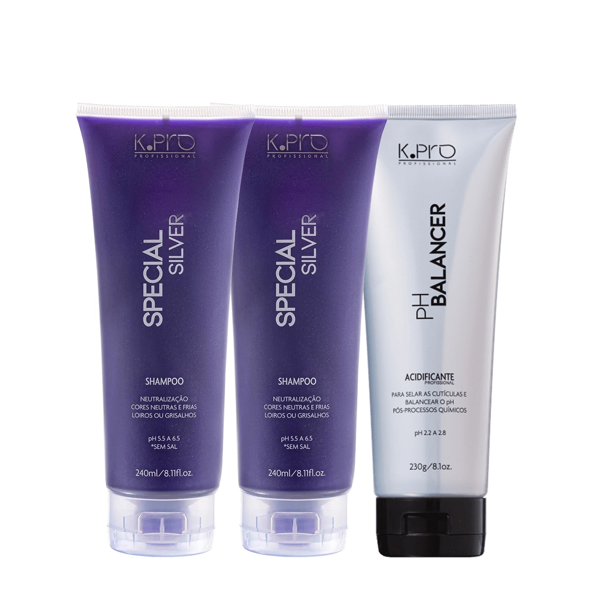 Kit K.Pro Special Silver Ph 5.5 A 6.5 Shampoo Extra E Acidificante (3 Produtos)
