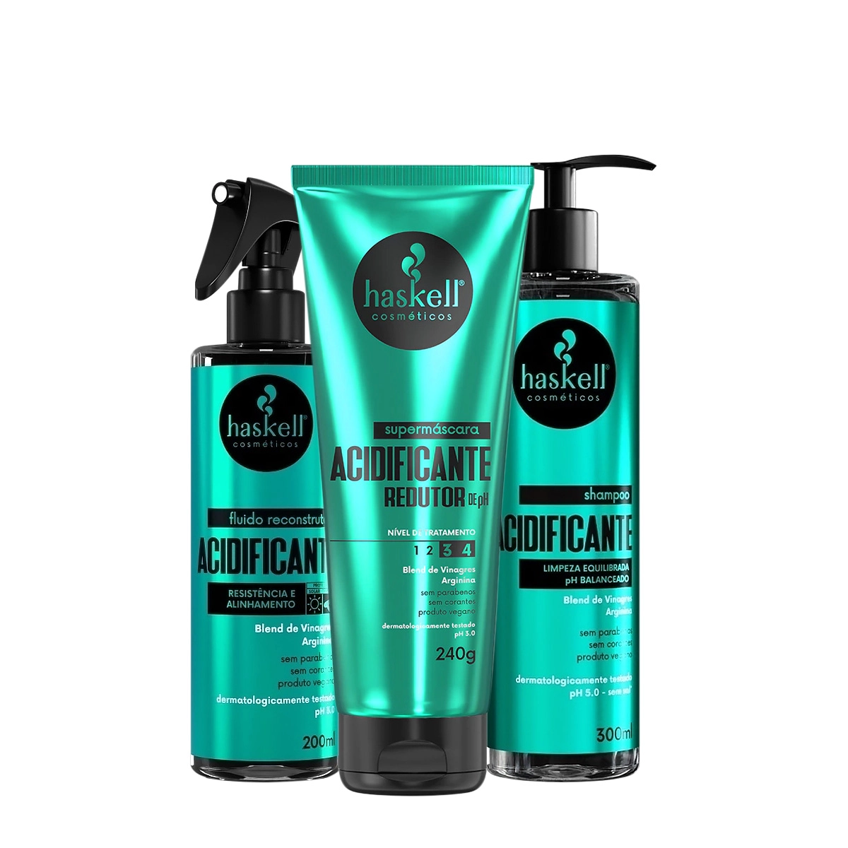 Kit Haskell Acidificante Shampoo+Supermáscara+Fluído Reconstrutor (3 Produtos)
