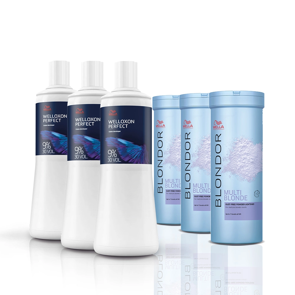 Kit Wella Blondor Pó Descolorante 400g + Oxidante 9% 30V Trios (6 Produtos)
