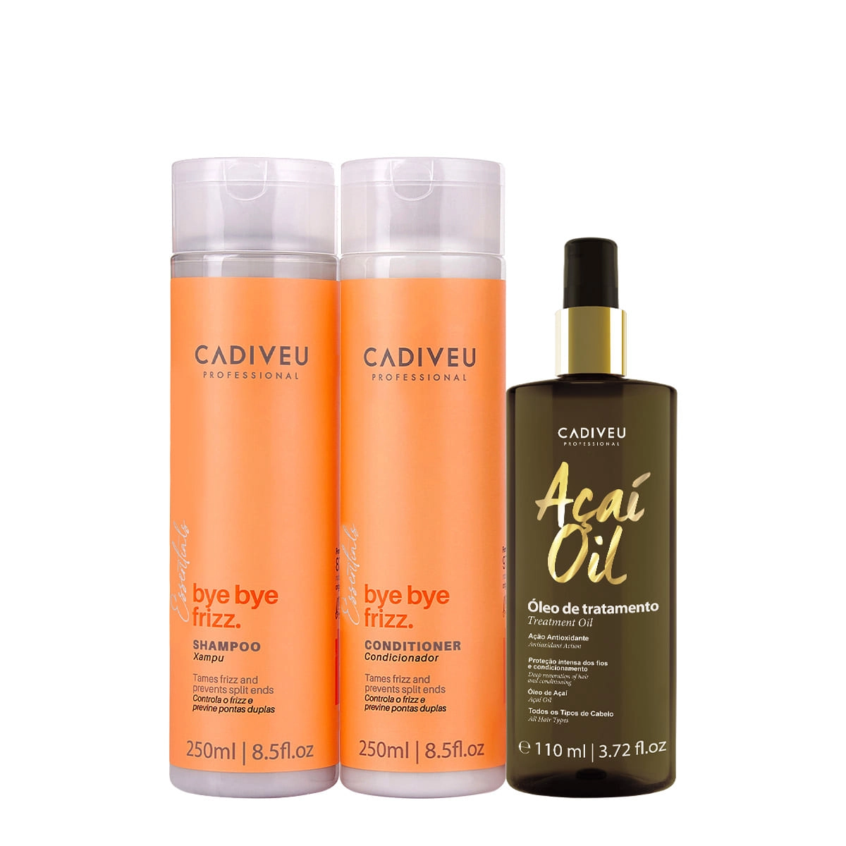 Kit Cadiveu Professional Bye Bye Frizz Shampoo Condicionador E Açaí Oil 110 (3 Produtos)