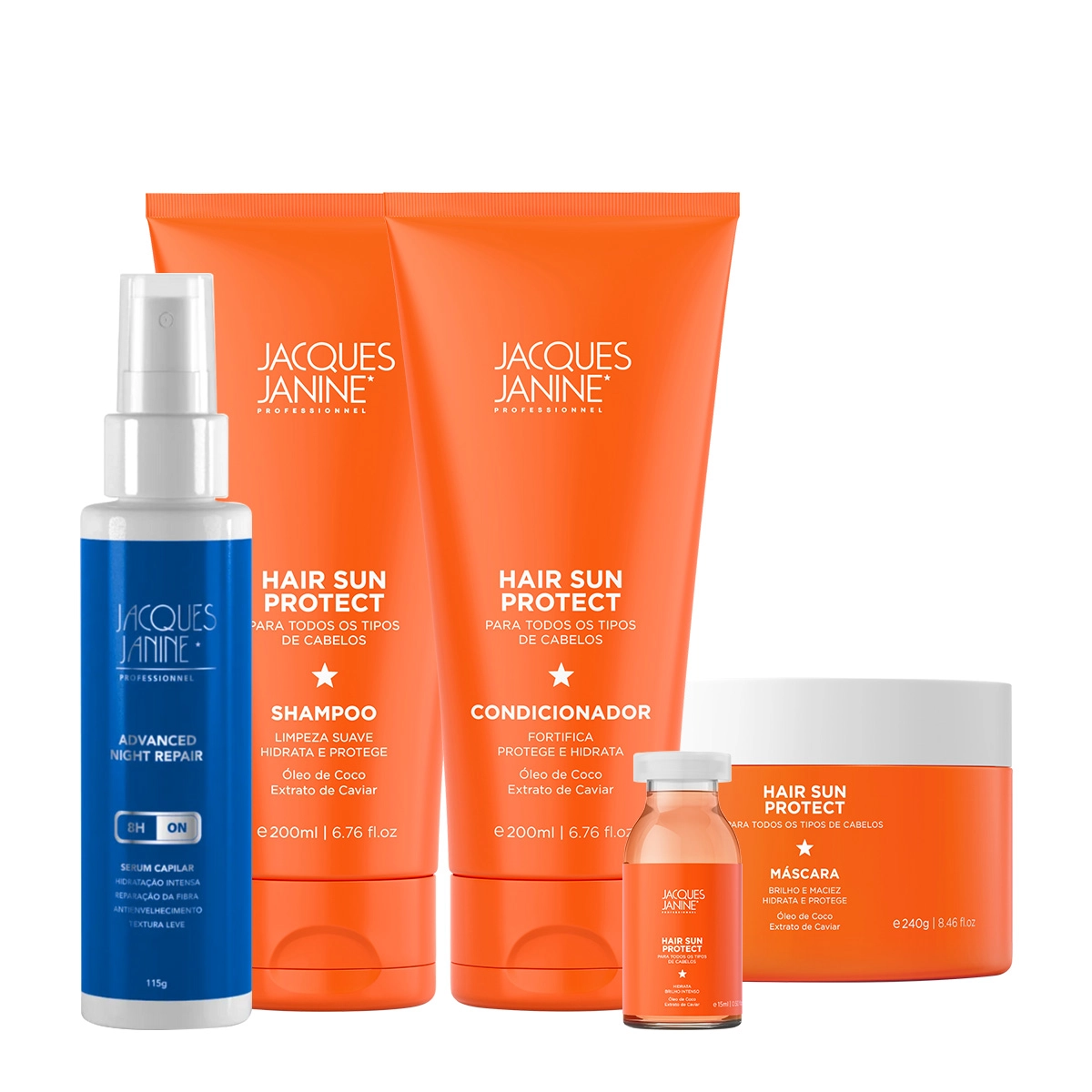 Produto Kit_Jacques_Janine_Hair_Sun_Protect_Shampoo_Condicionador_Mascara_Ampola_e_Night_Serum_Evas_1