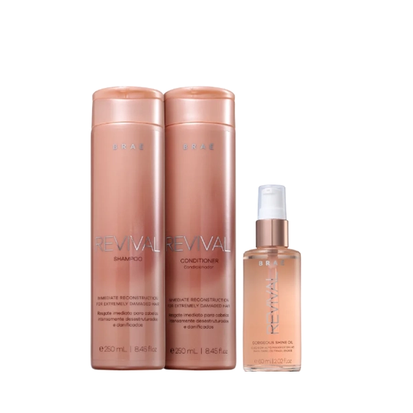 Kit Braé Revival Shampoo 250ml Condicionador 250ml E Shine Oil 60ml