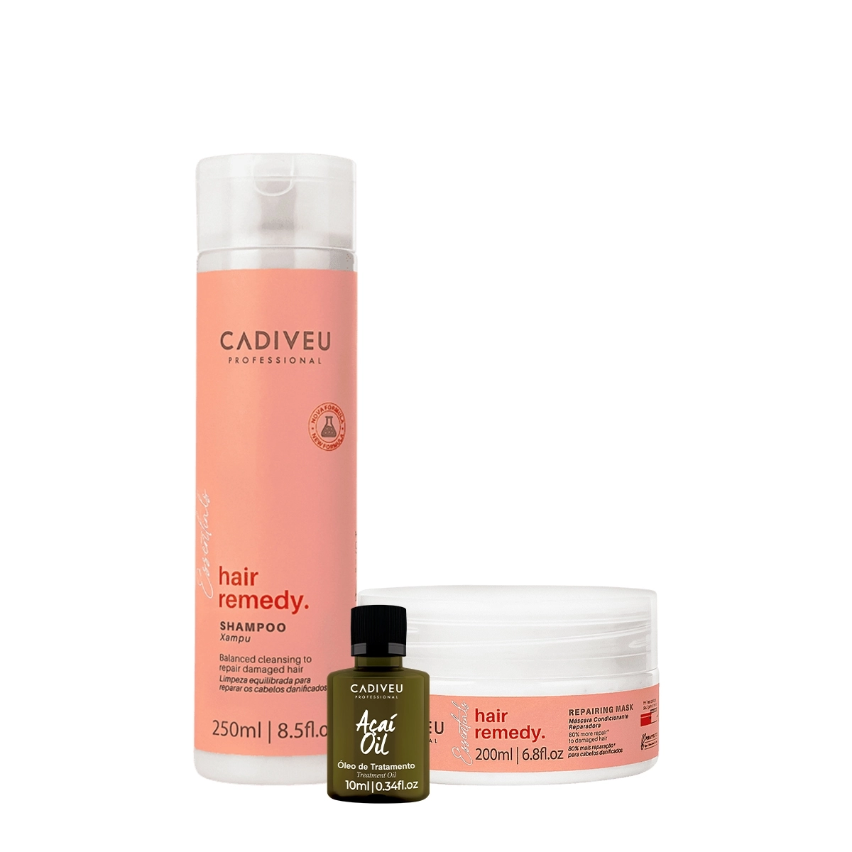 Kit Cadiveu Essentials Hair Remedy Shampoo Máscara E Açaí Oil (3 Produtos)