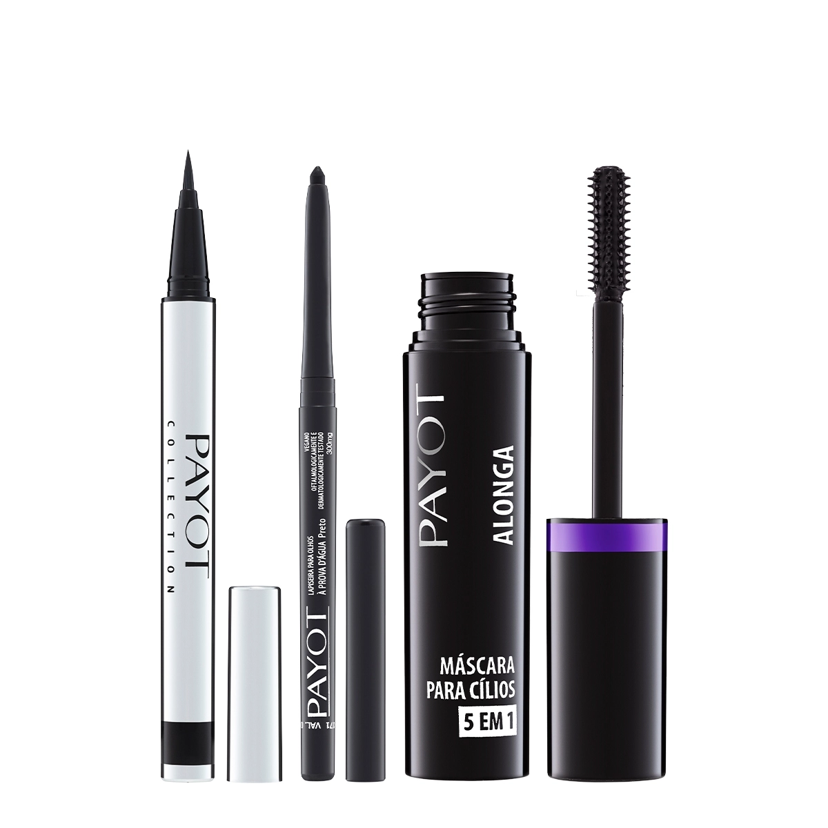 Produto Kit_Payot_Caneta_Delineadora_Silver_Preta_Lapiseira_Retratil_Prova_D-agua_Preta_Mascara_de_Cilios_Evas_1