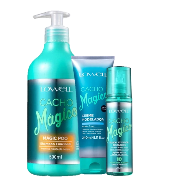Lowell Cacho Magico Shampoo 500ml Creme Modelador 240ml E Fluido 200ml