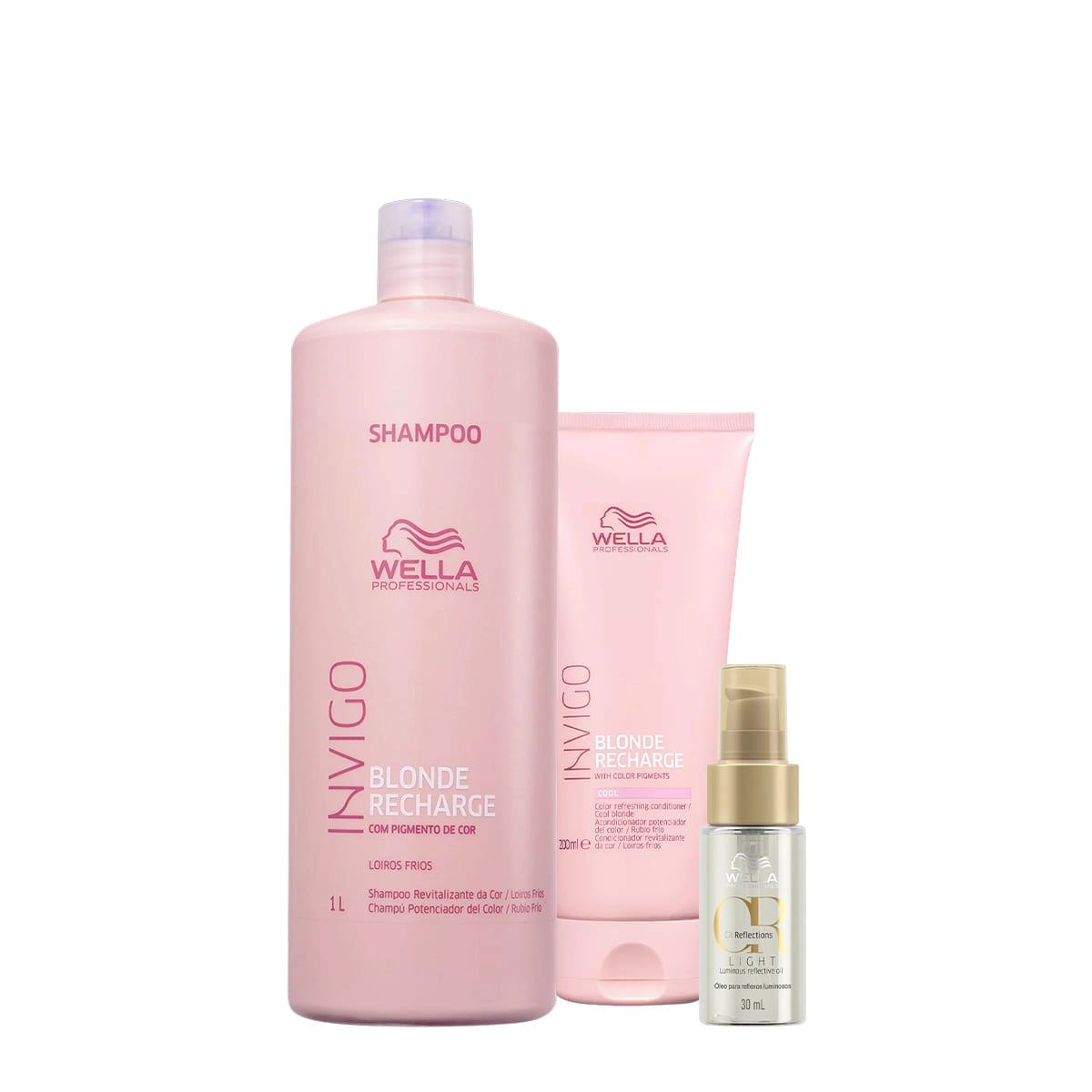 Kit Wella Professionals Invigo Blonde Recharge Reflections Shampoo Condicionador 200 Oil Light (3 Produtos)