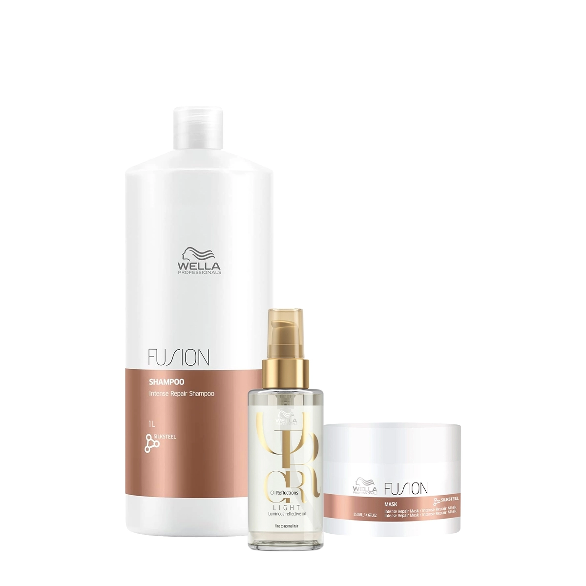 Kit Wella Professionals Fusion Reflections Shampoo Máscara Oil Light (3 Produtos)