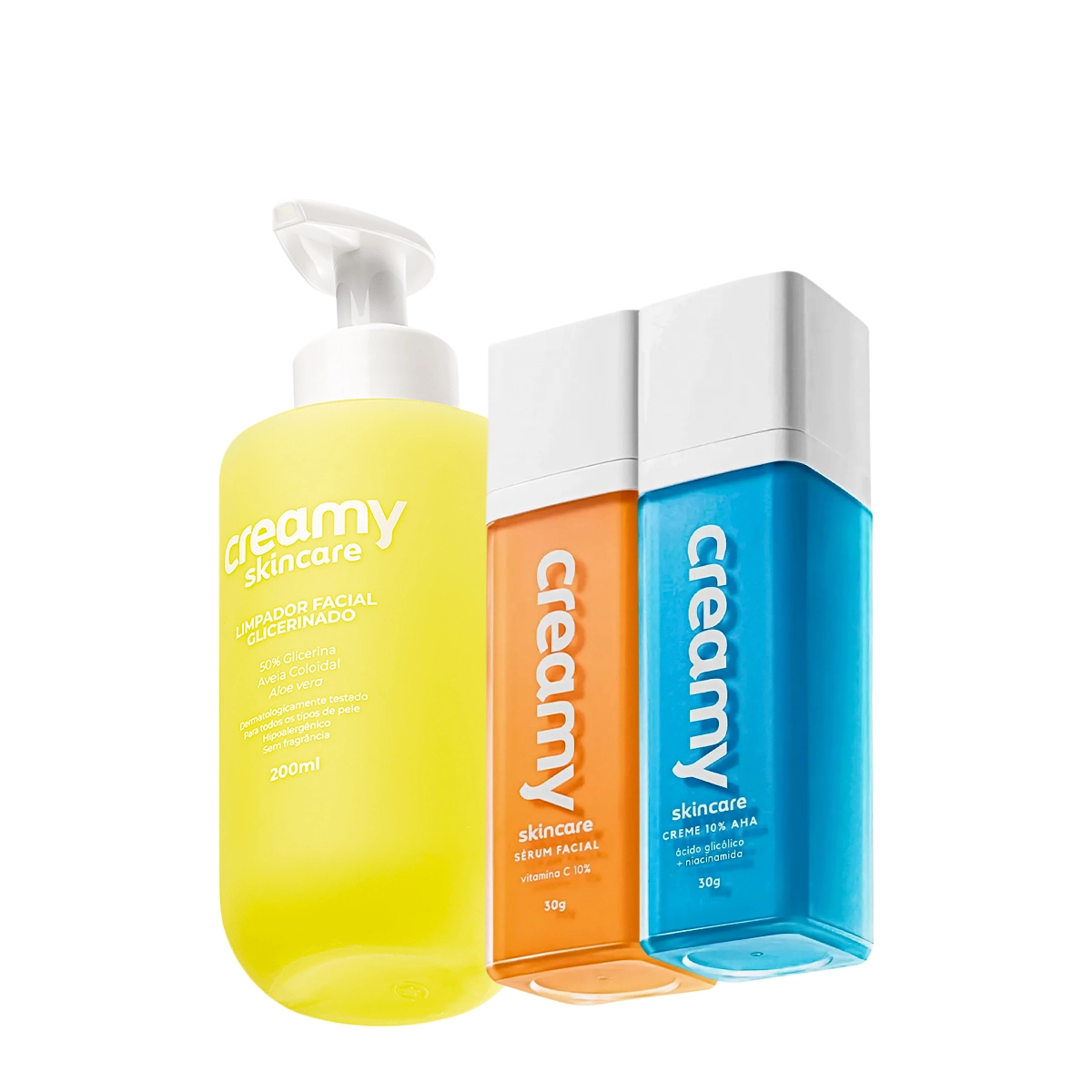 Kit Creamy Skincare Limpador Glicerinado Vitamina C Glicólico (3 Produtos)