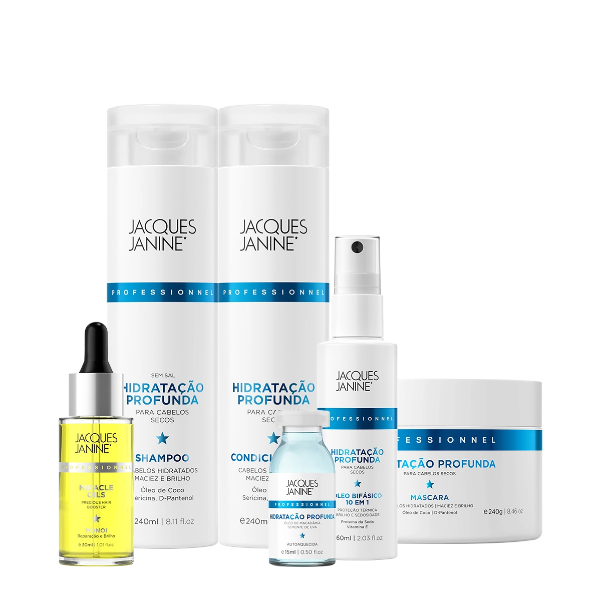 Produto Kit_Jacques_Janine_Hidratacao_Profunda_Shampoo_Condicionador_Mascara_Oleo_bifasico_Ampola_e_Miracle_Oils_Monoi_Evas_1