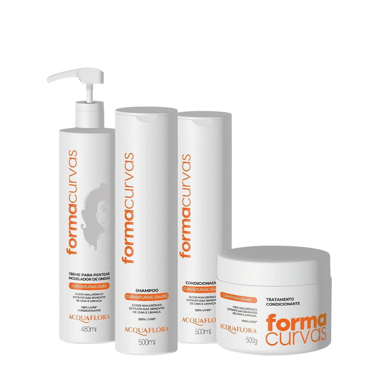 Kit Acquaflora Forma Curvas Shampoo Condicionador Tratamento Condicionante E Creme De Pentear Ondas (4 Produtos)