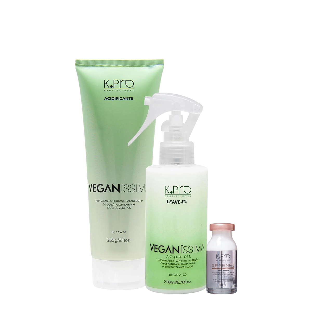 Kit K.Pro Veganíssima Acidificante Leave-in E Regenér Shot Repair (3 Produtos)