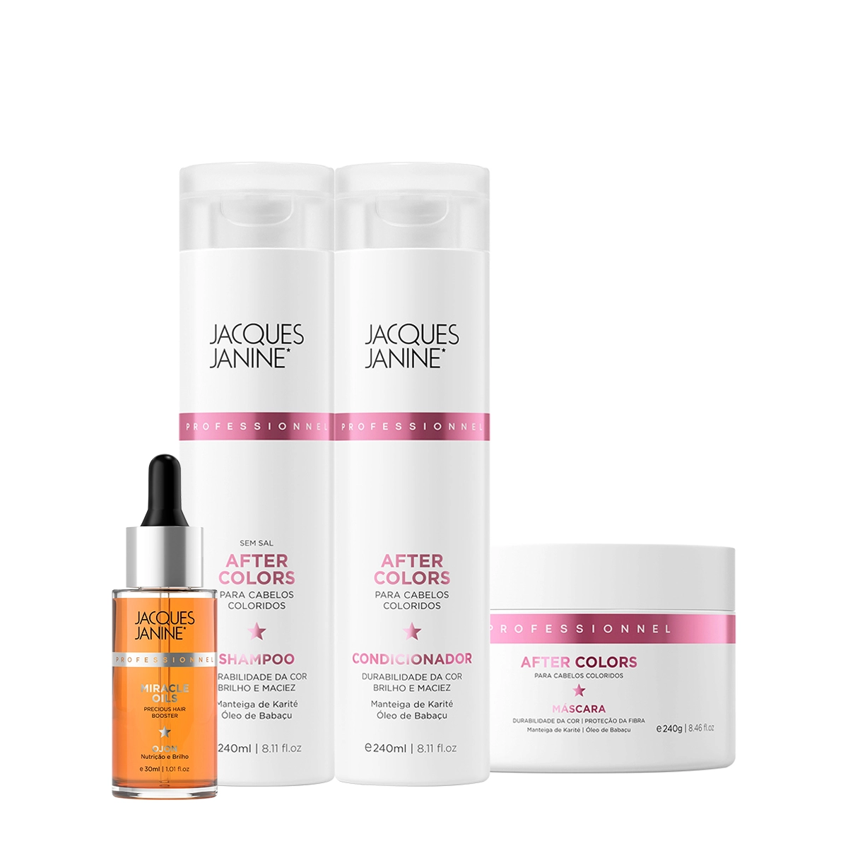 Produto Kit_Jacques_Janine_After_Colors_Shampoo_Condicionador_Mascara_e_Miracle_Oils_Ojon_Evas_1