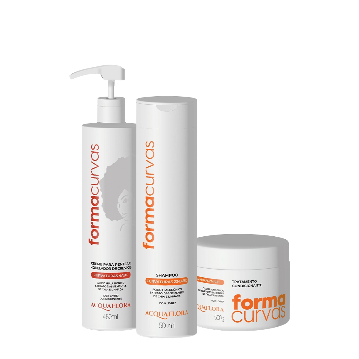 Kit Acquaflora Forma Curvas Shampoo Tratamento Condicionante E Creme De Pentear Crespos (3 Produtos)