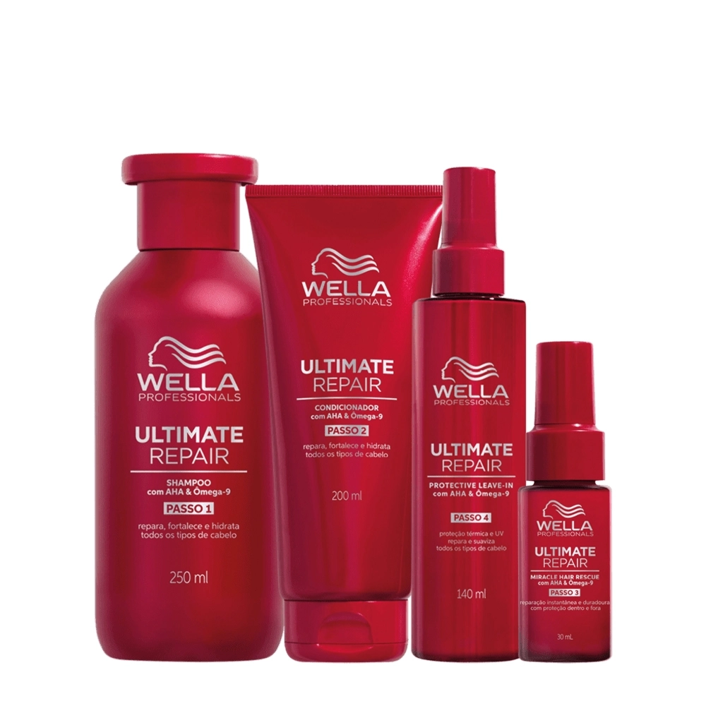 Kit Wella Ultimate Repair Shampoo Condicionador Protetor Termico E Leave-in (4 Produtos)