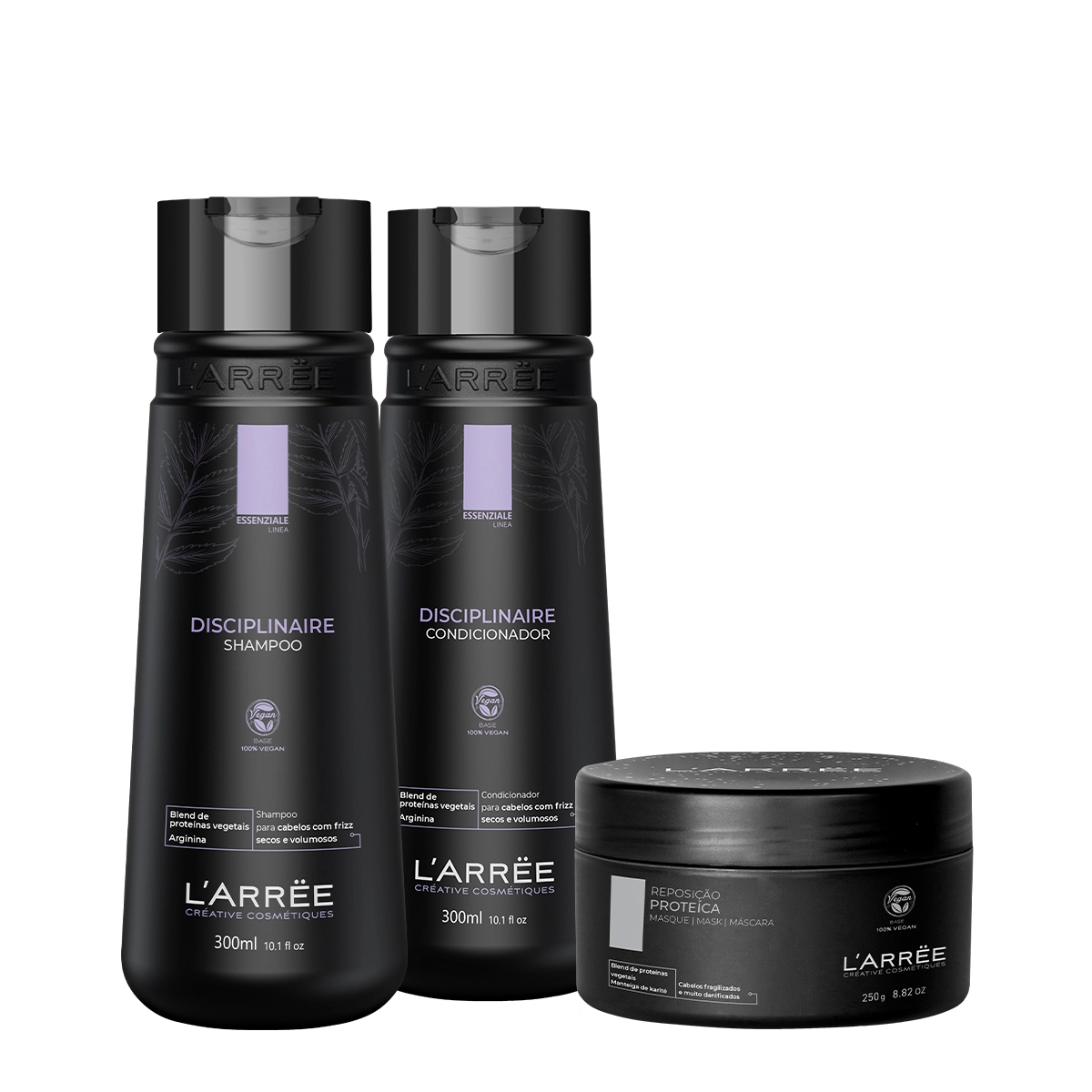 Produto Kit_LARREE_Essenziale_Disciplinaire_Shampoo_Condicionador_e_Tratamento_Intensivo_Mascara_de_Reparacao_Evas_1