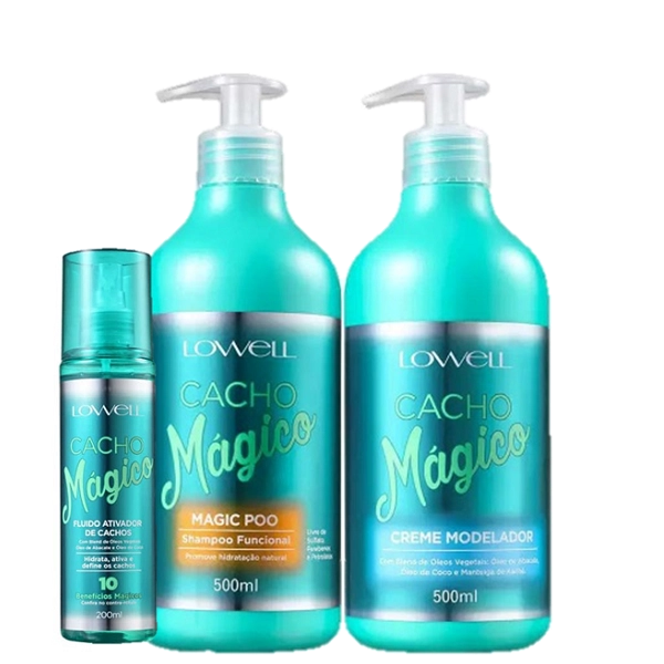 Lowell Cacho Magico Shampoo 500ml Creme Modelador 500ml E Fluido 200ml