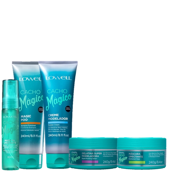 Lowell Cacho Magico Shampoo 240ml Creme 240ml Mascara 240g Gelatina 240g E Oleo 60ml