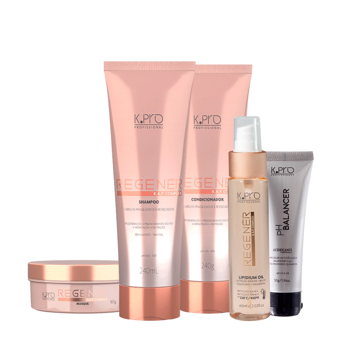 Kit K.Pro Professional Regenér Shampoo Condicionador Máscara Óleo Capilar E Acidificante (5 Produtos)