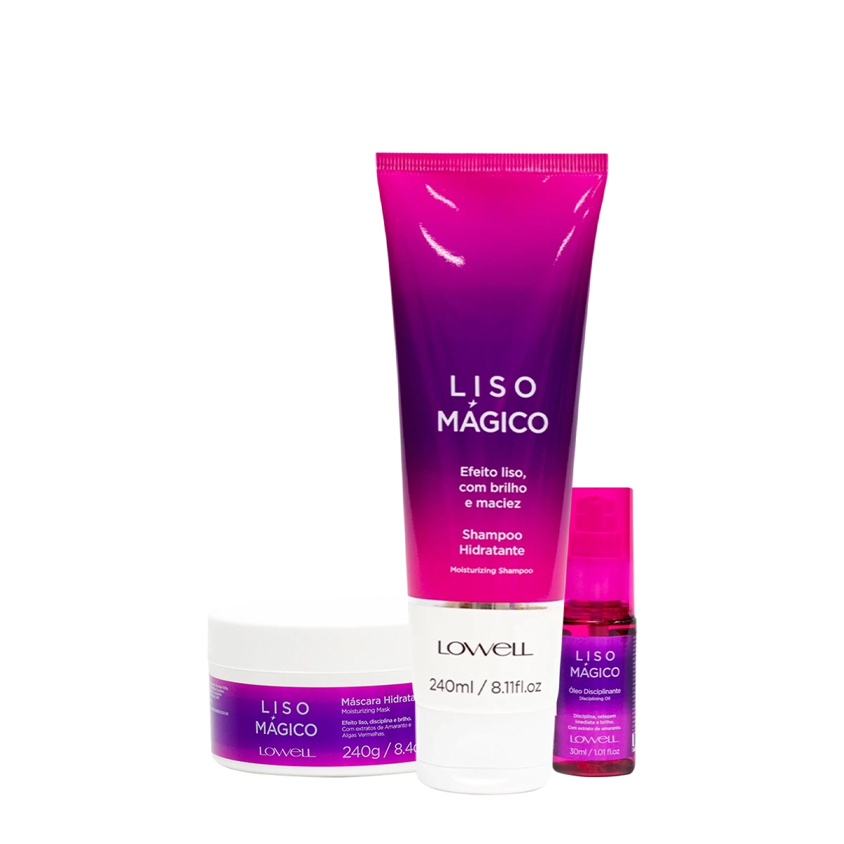 Kit Lowell Liso Mágico Shampoo Máscara Oil (3 Produtos)