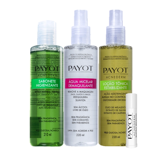 Payot_Acnederm_Sabonete_210ml_Tonico_220ml_Bastao_Secativo_4g_Agua_Micelar_Demaquilante_220ml_Evas Produto Payot_Acnederm_Sabonete_210ml_Tonico_220ml_Bastao_Secativo_4g_Agua_Micelar_Demaquilante_220ml_Evas