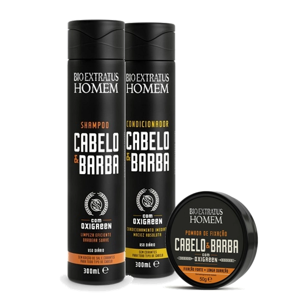 Bio Extratus Homem Kit Cabelo E Barba Shampoo Condicionador E Pomada Fixadora