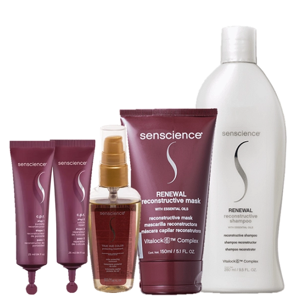 Senscience Renewal Shampoo 280ml Renewal Mask 150ml True Hue Color Oleo 55ml E CPR Tratamento Reconstrutor 2x25ml