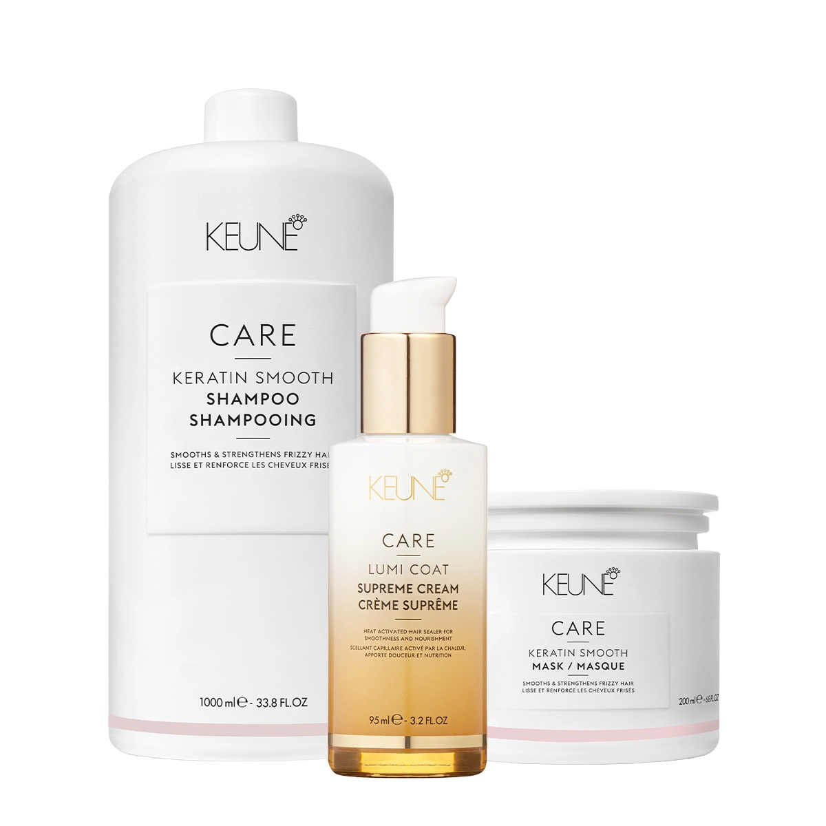 Kit Keune Care Keratin Smooth Shampoo Litro Máscara E Lumi Coat Supreme Cream Finalizador (3 Produtos)