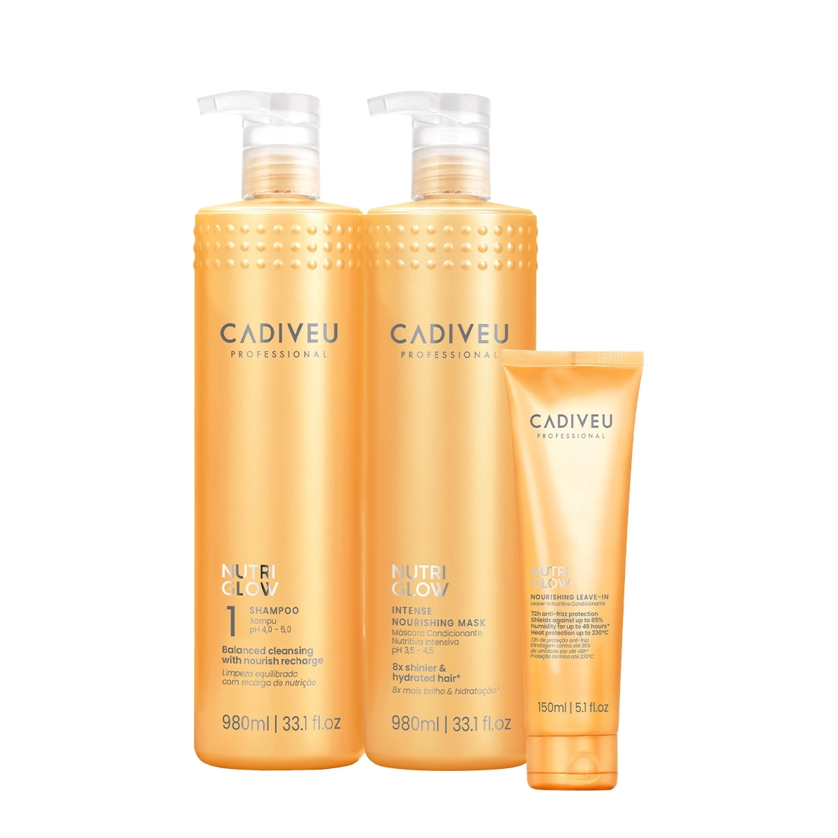 Kit Cadiveu Professional Nutri Glow Shampoo Máscara E Leave-in (3 Produtos)