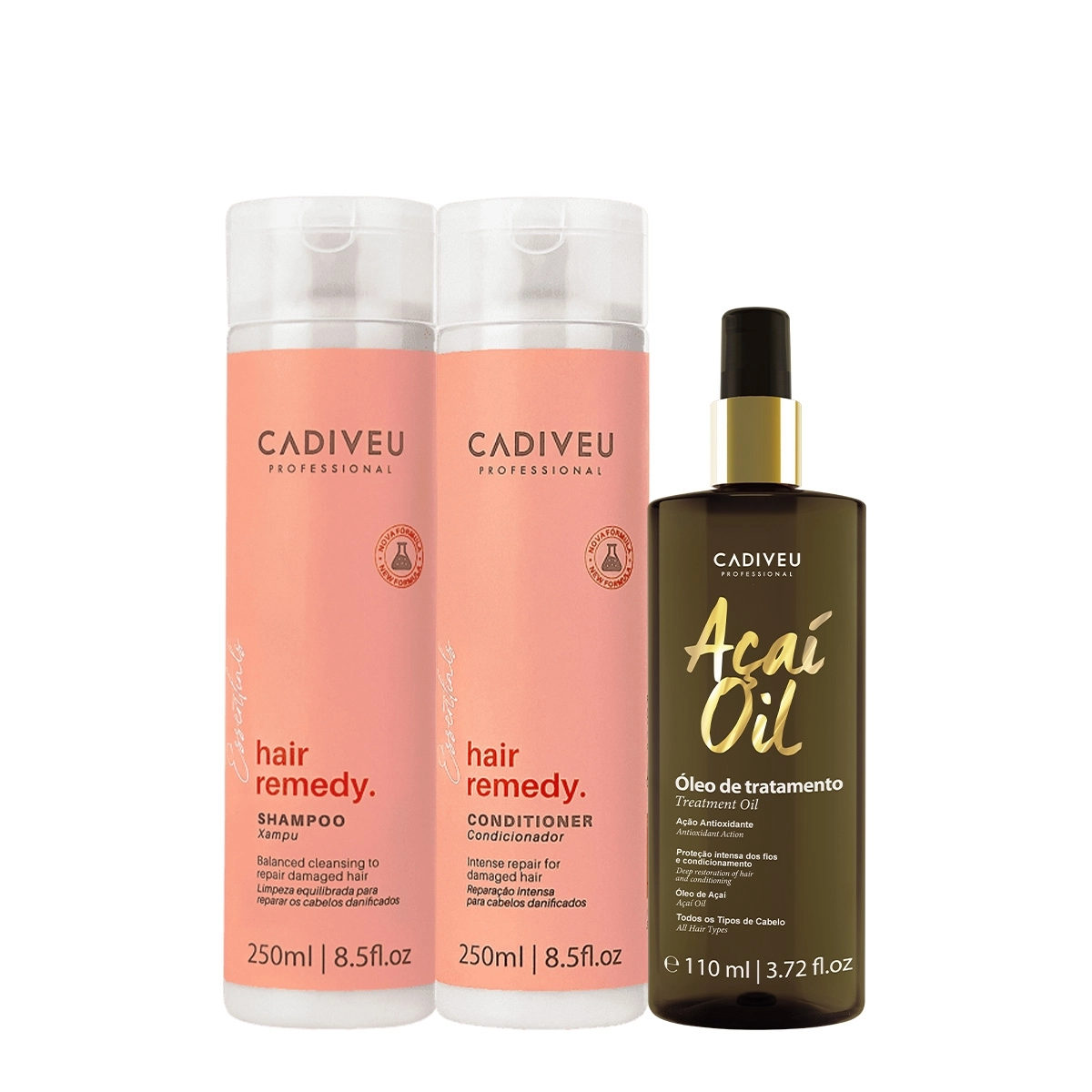 Kit Cadiveu Essentials Hair Remedy Shampoo Condicionador E Açaí Oil 110 (3 Produtos)