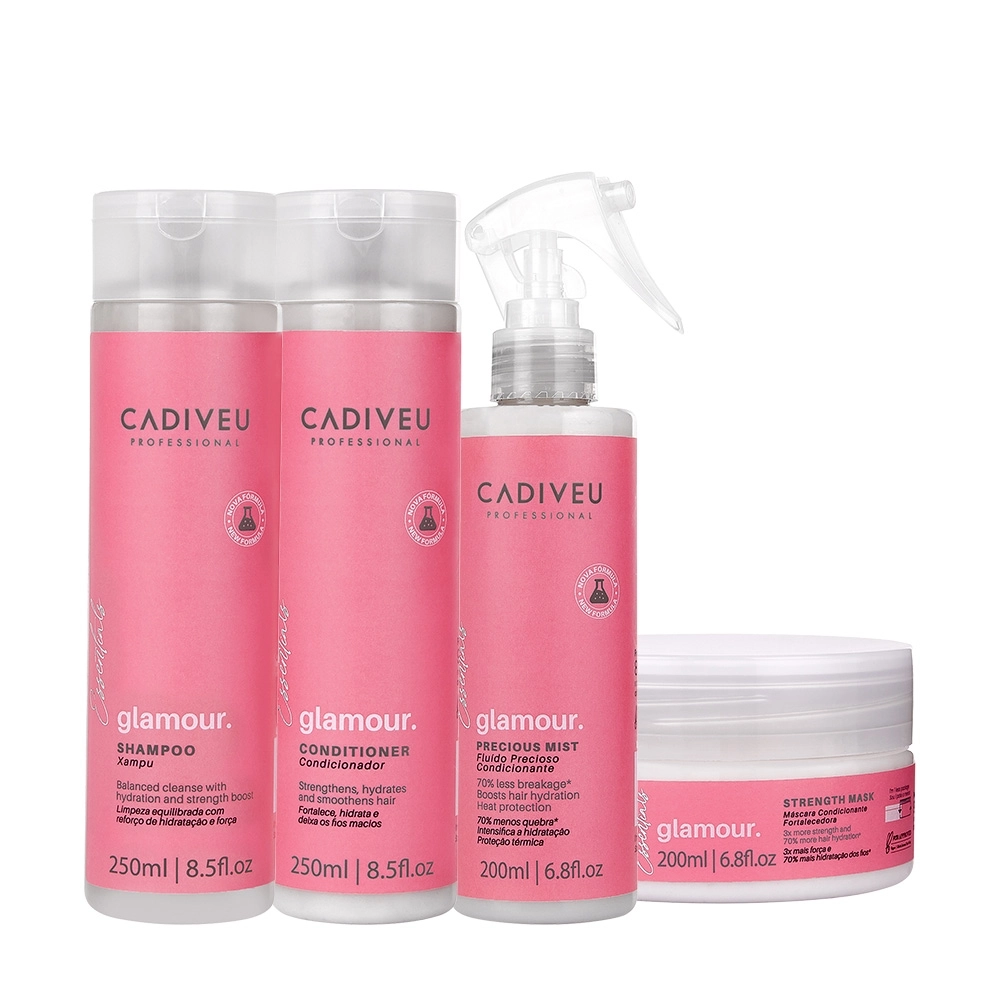 Kit Cadiveu Profissional Essentials Glamour Shampoo Condicionador Máscara E Fluído (4 Produtos)